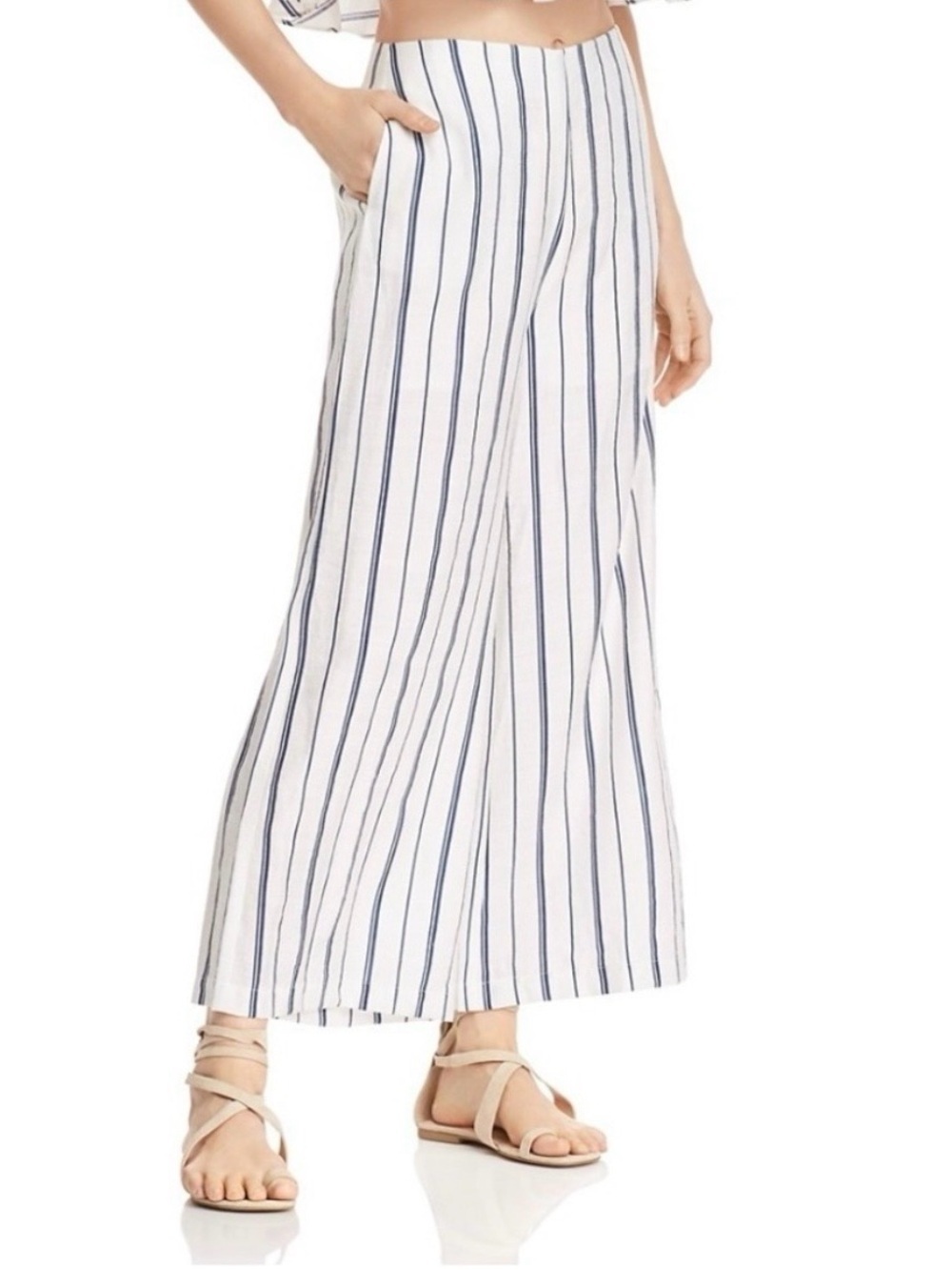 Aqua Helen Owen Striped
Flowy High Rise Wide Leg Ankle Pant in Blue/White NWT
